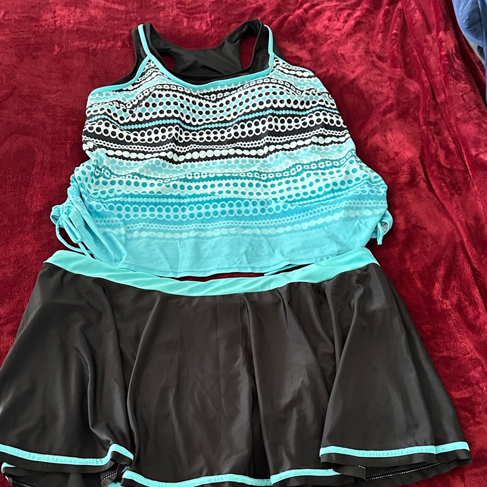 Black and Teal Tankini Set